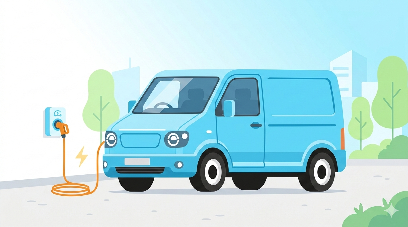 水色の軽商用電気自動車（EVバン）のイラスト