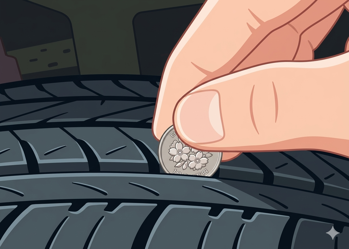 タイヤの溝チェックのイメージイラスト