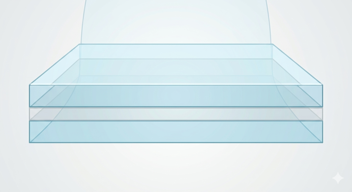 合わせガラスの3層構造の断面図