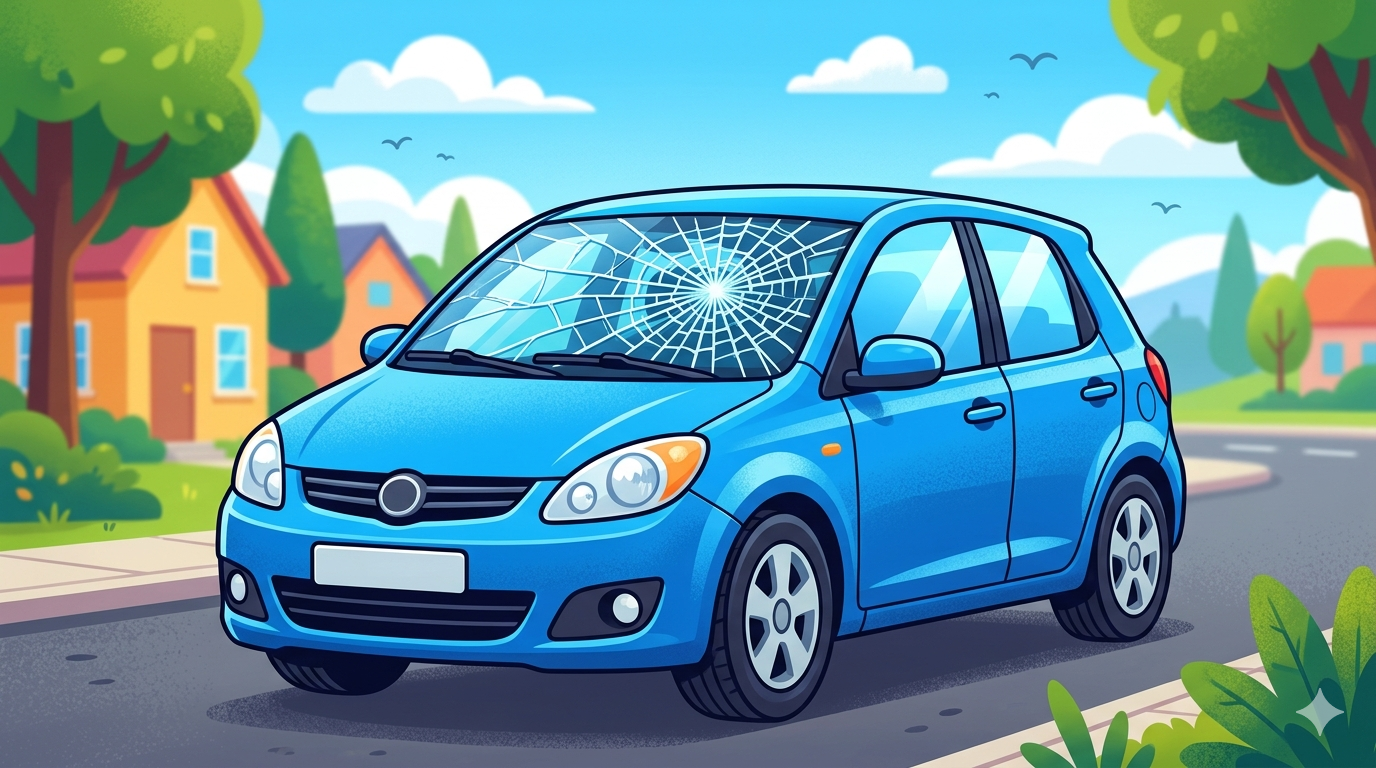 フロントガラスにヒビが入った車のイラスト