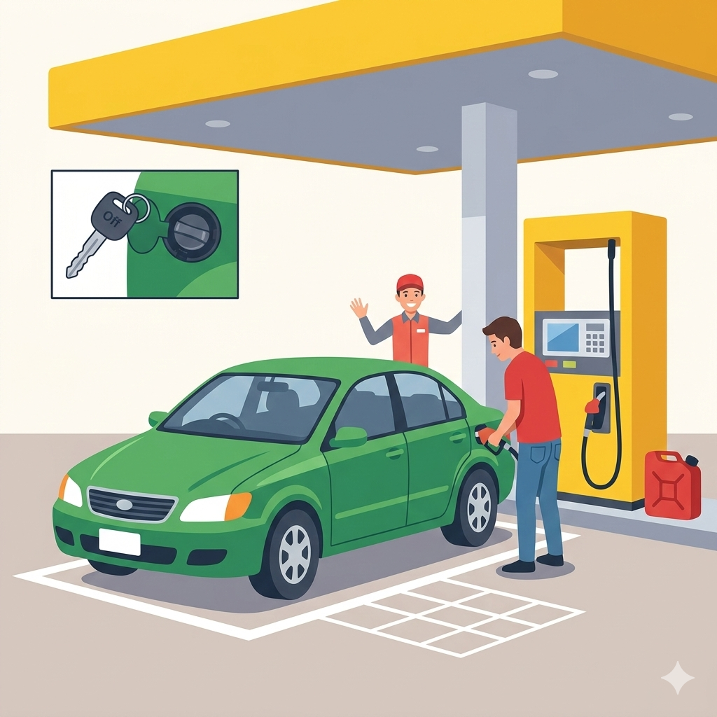 セルフガソリンスタンドで給油しているイラスト